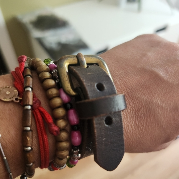 BOHO Brown Leather Bracelet adjustable belt - Picture 1 of 7